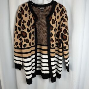 BYdesign Animal Print Stripe Knit Open Front Cardigan Sweater Sz Small